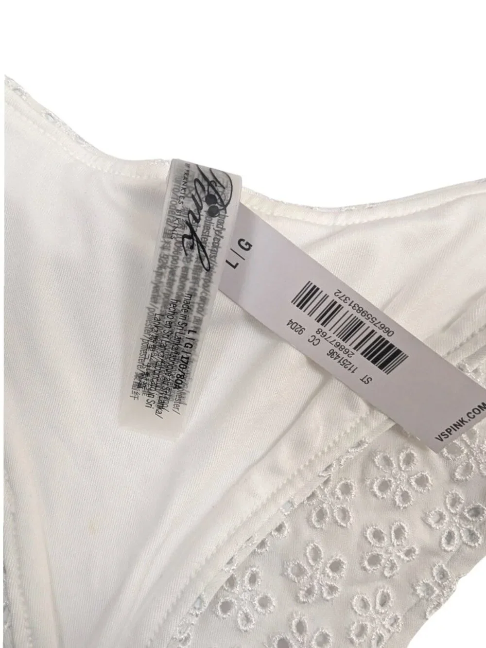 Frankies Bikinis X VS Pink White Eyelet Thong Bikini Set Size L